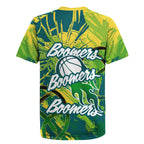 Australian Boomers Basketball Rugby Jersey Shattered Glass Effect With Flaming Ball And Grunge Brushstrokes