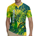 Australian Boomers Basketball Rugby Jersey Shattered Glass Effect With Flaming Ball And Grunge Brushstrokes