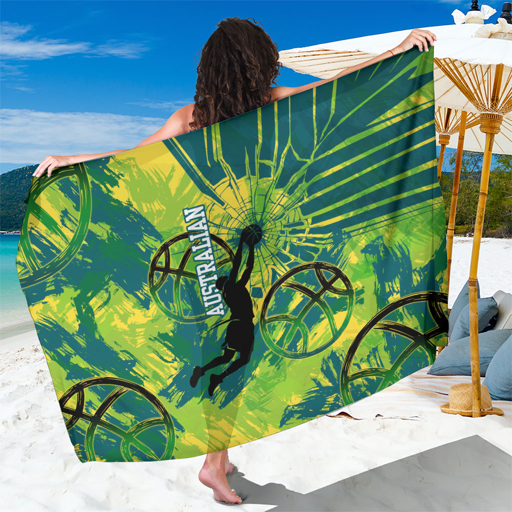 Australian Boomers Basketball Sarong Shattered Glass Effect With Flaming Ball And Grunge Brushstrokes