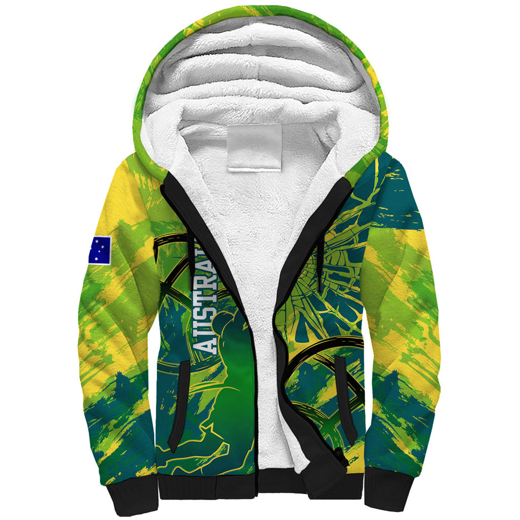 Australian Boomers Basketball Sherpa Hoodie Shattered Glass Effect With Flaming Ball And Grunge Brushstrokes