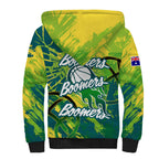 Australian Boomers Basketball Sherpa Hoodie Shattered Glass Effect With Flaming Ball And Grunge Brushstrokes