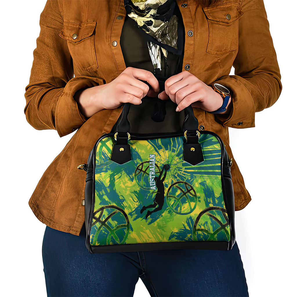 Australian Boomers Basketball Shoulder Handbag Shattered Glass Effect With Flaming Ball And Grunge Brushstrokes
