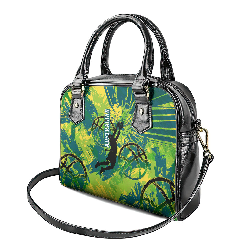 Australian Boomers Basketball Shoulder Handbag Shattered Glass Effect With Flaming Ball And Grunge Brushstrokes