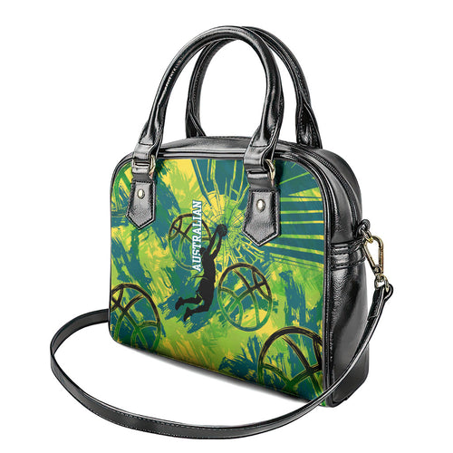 Australian Boomers Basketball Shoulder Handbag Shattered Glass Effect With Flaming Ball And Grunge Brushstrokes