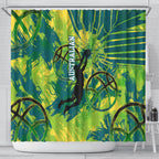 Australian Boomers Basketball Shower Curtain Shattered Glass Effect With Flaming Ball And Grunge Brushstrokes