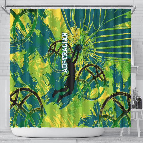 Australian Boomers Basketball Shower Curtain Shattered Glass Effect With Flaming Ball And Grunge Brushstrokes