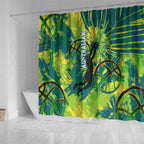 Australian Boomers Basketball Shower Curtain Shattered Glass Effect With Flaming Ball And Grunge Brushstrokes