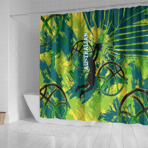 Australian Boomers Basketball Shower Curtain Shattered Glass Effect With Flaming Ball And Grunge Brushstrokes
