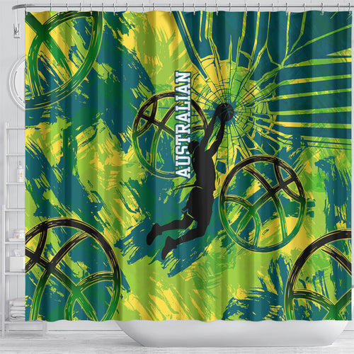 Australian Boomers Basketball Shower Curtain Shattered Glass Effect With Flaming Ball And Grunge Brushstrokes
