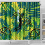 Australian Boomers Basketball Shower Curtain Shattered Glass Effect With Flaming Ball And Grunge Brushstrokes