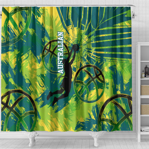 Australian Boomers Basketball Shower Curtain Shattered Glass Effect With Flaming Ball And Grunge Brushstrokes