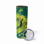 Australian Boomers Basketball Skinny Tumbler Shattered Glass Effect With Flaming Ball And Grunge Brushstrokes