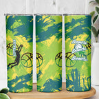 Australian Boomers Basketball Skinny Tumbler Shattered Glass Effect With Flaming Ball And Grunge Brushstrokes