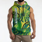 Australian Boomers Basketball Sleeveless Hoodie Shattered Glass Effect With Flaming Ball And Grunge Brushstrokes