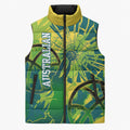 Australian Boomers Basketball Sleeveless Puffer Jacket Shattered Glass Effect With Flaming Ball And Grunge Brushstrokes