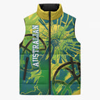 Australian Boomers Basketball Sleeveless Puffer Jacket Shattered Glass Effect With Flaming Ball And Grunge Brushstrokes