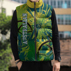 Australian Boomers Basketball Sleeveless Puffer Jacket Shattered Glass Effect With Flaming Ball And Grunge Brushstrokes
