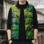 Australian Boomers Basketball Sleeveless Puffer Jacket Shattered Glass Effect With Flaming Ball And Grunge Brushstrokes