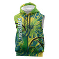 Australian Boomers Basketball Sleeveless Zip Hoodie Shattered Glass Effect With Flaming Ball And Grunge Brushstrokes
