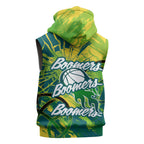 Australian Boomers Basketball Sleeveless Zip Hoodie Shattered Glass Effect With Flaming Ball And Grunge Brushstrokes