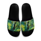 Australian Boomers Basketball Slide Sandals Shattered Glass Effect With Flaming Ball And Grunge Brushstrokes