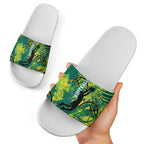 Australian Boomers Basketball Slide Sandals Shattered Glass Effect With Flaming Ball And Grunge Brushstrokes