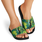 Australian Boomers Basketball Slide Sandals Shattered Glass Effect With Flaming Ball And Grunge Brushstrokes