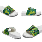 Australian Boomers Basketball Slide Sandals Shattered Glass Effect With Flaming Ball And Grunge Brushstrokes