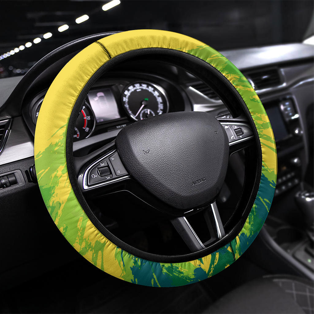 Australian Boomers Basketball Steering Wheel Cover Shattered Glass Effect With Flaming Ball And Grunge Brushstrokes