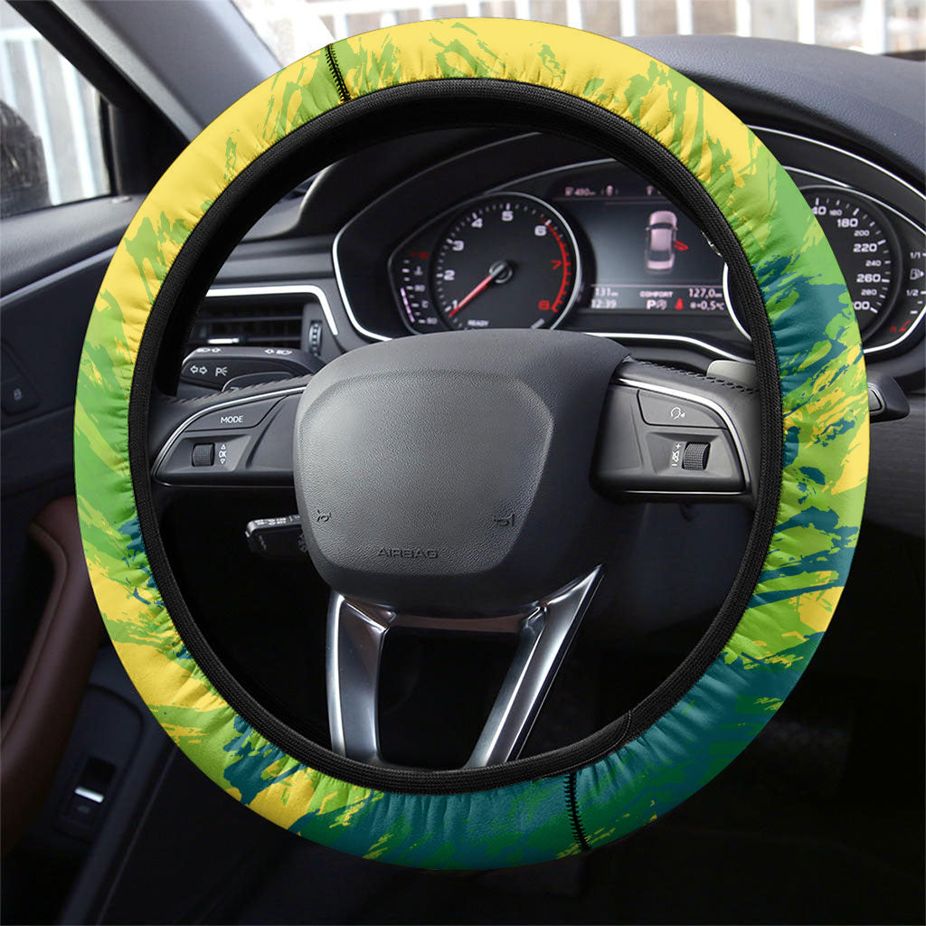 Australian Boomers Basketball Steering Wheel Cover Shattered Glass Effect With Flaming Ball And Grunge Brushstrokes