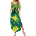 Australian Boomers Basketball Summer Maxi Dress Shattered Glass Effect With Flaming Ball And Grunge Brushstrokes
