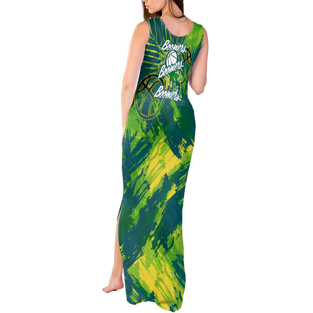 Australian Boomers Basketball Tank Maxi Dress Shattered Glass Effect With Flaming Ball And Grunge Brushstrokes