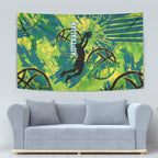 Australian Boomers Basketball Tapestry Shattered Glass Effect With Flaming Ball And Grunge Brushstrokes