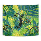 Australian Boomers Basketball Tapestry Shattered Glass Effect With Flaming Ball And Grunge Brushstrokes