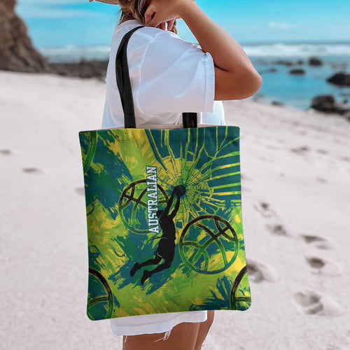 Australian Boomers Basketball Tote Bag Shattered Glass Effect With Flaming Ball And Grunge Brushstrokes