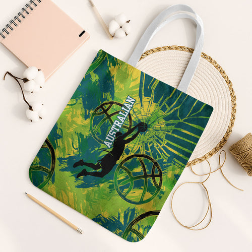 Australian Boomers Basketball Tote Bag Shattered Glass Effect With Flaming Ball And Grunge Brushstrokes