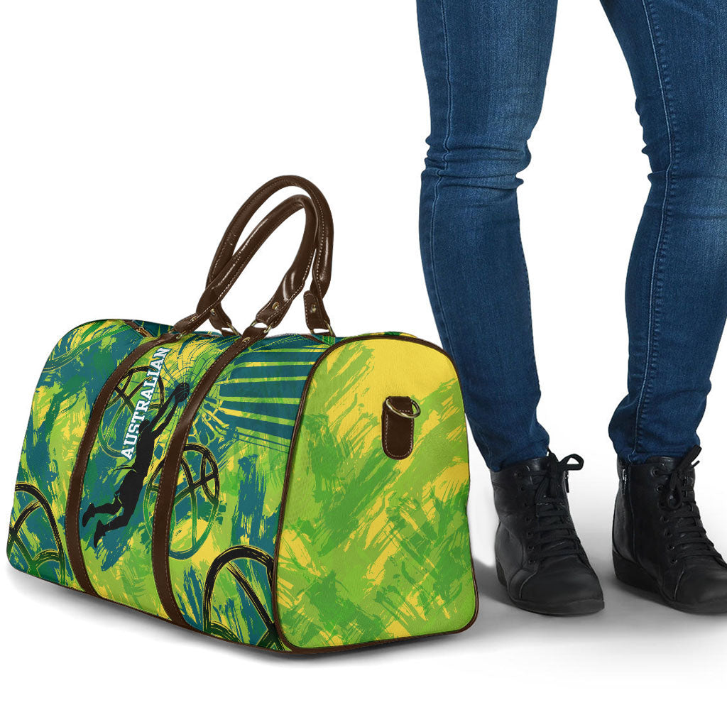 Australian Boomers Basketball Travel Bag Shattered Glass Effect With Flaming Ball And Grunge Brushstrokes