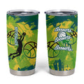 Australian Boomers Basketball Tumbler Cup Shattered Glass Effect With Flaming Ball And Grunge Brushstrokes