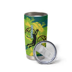 Australian Boomers Basketball Tumbler Cup Shattered Glass Effect With Flaming Ball And Grunge Brushstrokes