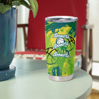 Australian Boomers Basketball Tumbler Cup Shattered Glass Effect With Flaming Ball And Grunge Brushstrokes
