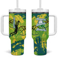 Australian Boomers Basketball Tumbler With Handle Shattered Glass Effect With Flaming Ball And Grunge Brushstrokes