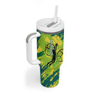 Australian Boomers Basketball Tumbler With Handle Shattered Glass Effect With Flaming Ball And Grunge Brushstrokes