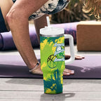 Australian Boomers Basketball Tumbler With Handle Shattered Glass Effect With Flaming Ball And Grunge Brushstrokes