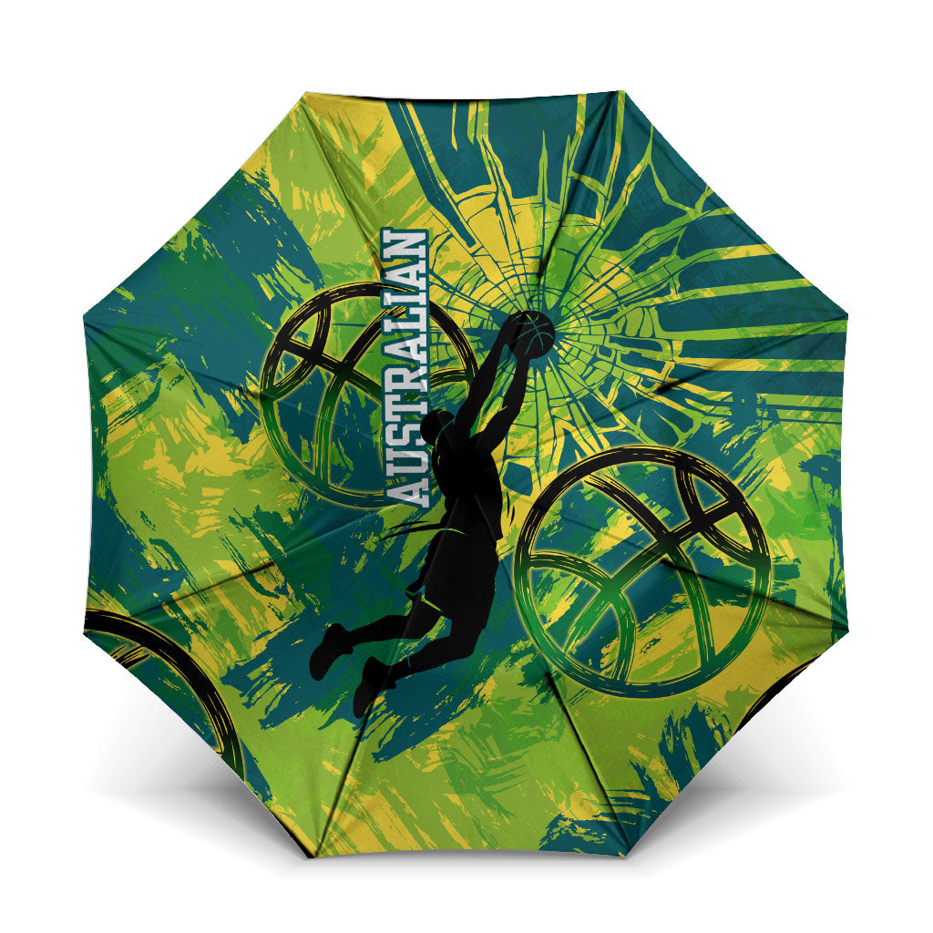 Australian Boomers Basketball Umbrella Shattered Glass Effect With Flaming Ball And Grunge Brushstrokes