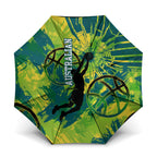Australian Boomers Basketball Umbrella Shattered Glass Effect With Flaming Ball And Grunge Brushstrokes