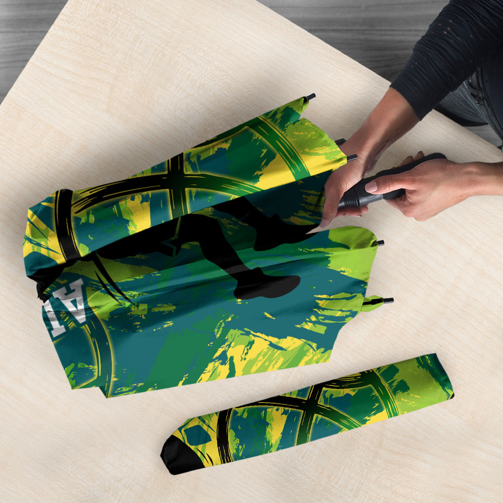 Australian Boomers Basketball Umbrella Shattered Glass Effect With Flaming Ball And Grunge Brushstrokes