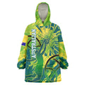 Australian Boomers Basketball Wearable Blanket Hoodie Shattered Glass Effect With Flaming Ball And Grunge Brushstrokes