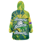 Australian Boomers Basketball Wearable Blanket Hoodie Shattered Glass Effect With Flaming Ball And Grunge Brushstrokes