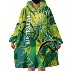 Australian Boomers Basketball Wearable Blanket Hoodie Shattered Glass Effect With Flaming Ball And Grunge Brushstrokes