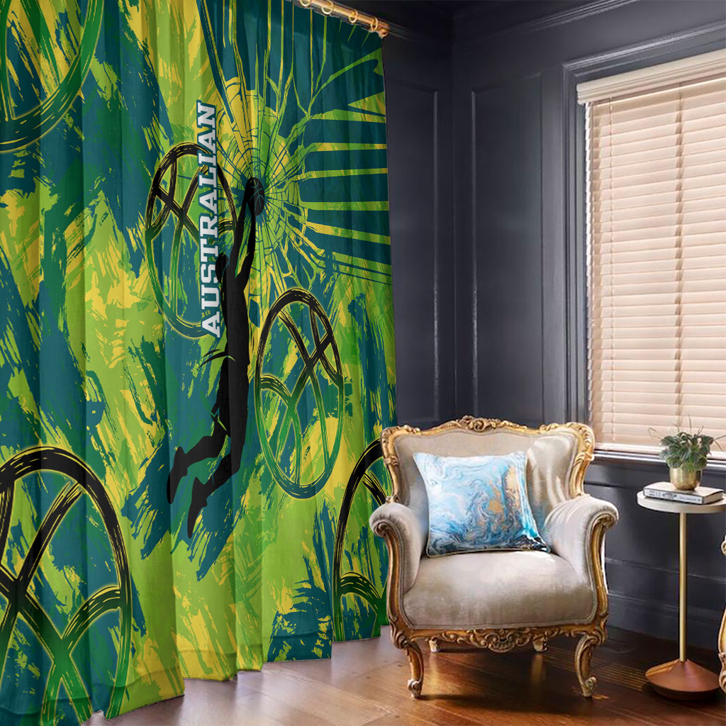 Australian Boomers Basketball Window Curtain Shattered Glass Effect With Flaming Ball And Grunge Brushstrokes